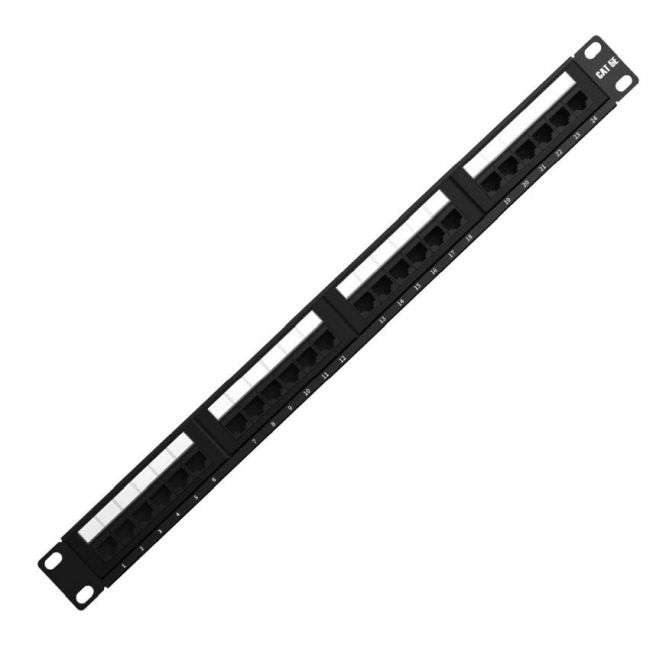 24 Port Cat5e 1U Rack Mount Patch Panel - WITH REAR CABLE MANAGEMENT BAR