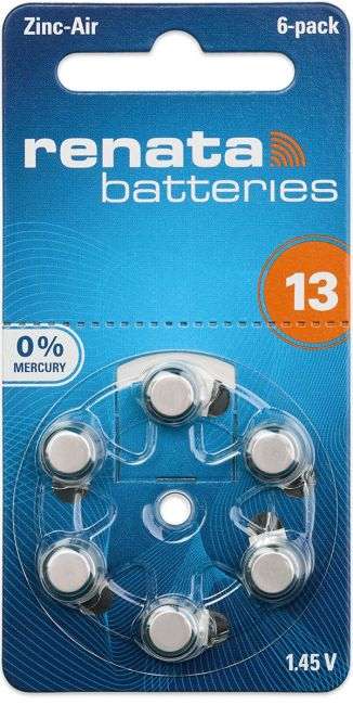 Renata 13 Hearing Aid Batteries - 6 Pack