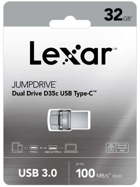 Lexar 32GB JumpDrive Dual Drive D35c USB 3.0 Type-C ***WOW***