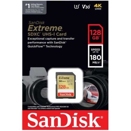 Sandisk 128GB Extreme SDXC Card 180MB/s