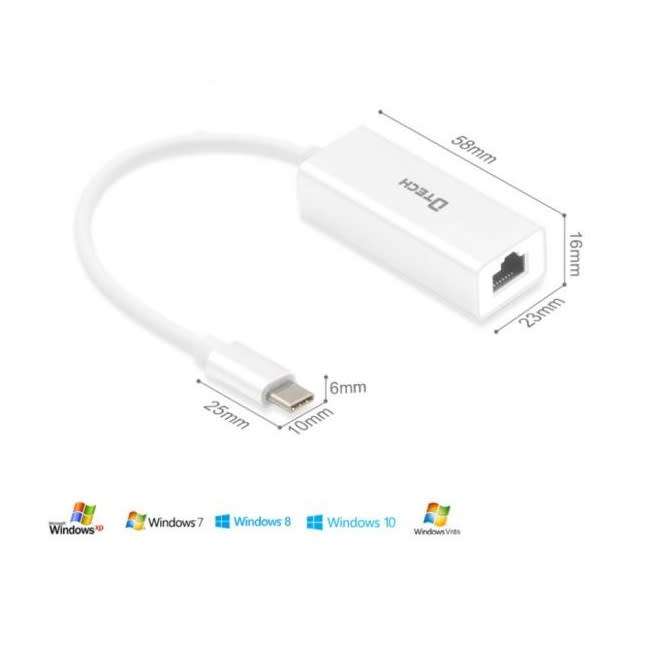 DTech USB C to RJ45 Ethernet Adapter 10/100Mbps