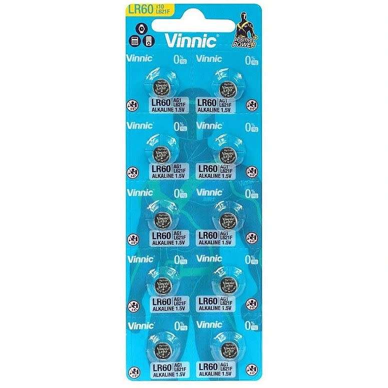 Vinnic AG1 LR60 L621 364 1.5V Alkaline Battery - 10 Pack