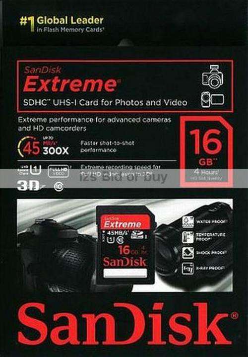 Sandisk 16GB Extreme SDHC Card 45MB/s - Class 10 ***NO RESERVE***