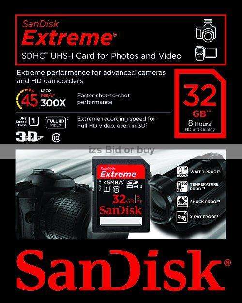 Sandisk 32GB Extreme SDHC Card 45MB/s - Class 10 ***NO RESERVE***