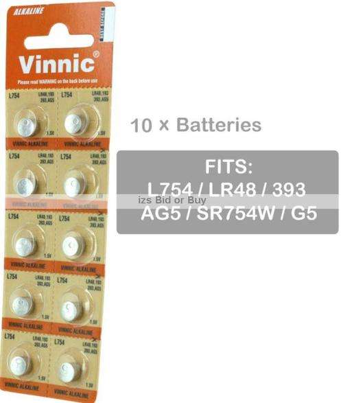 Vinnic Size LR48 393 AG5 L754 SR754W Alkaline Battery - 10 Pack