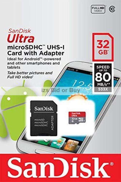 Sandisk Ultra 32GB microSDHC UHS-I Card & Adapter ***Ideal for Android***