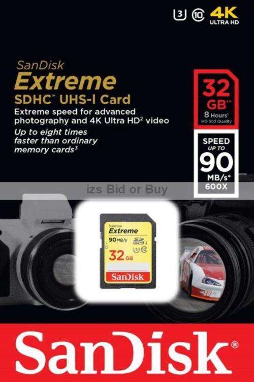 Sandisk 32GB Extreme SDHC Card 90MB/s - Full HD and 4K Ultra HD Video ***NO RESERVE***
