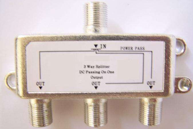 3 Way Satellite F Splitter With DC Power Pass