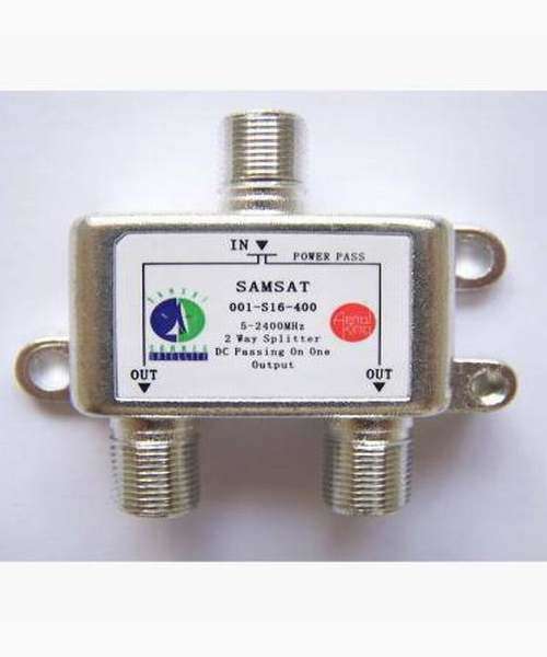 2 Way Satellite F Splitter With DC Power Pass
