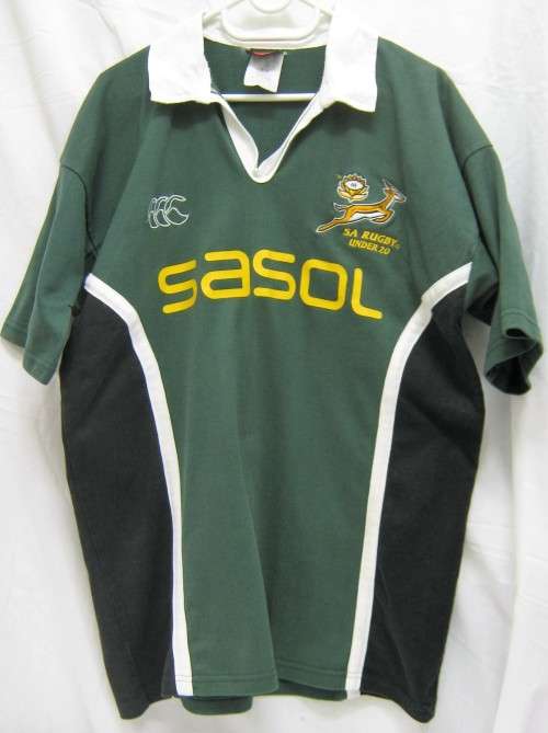 OLD S.A. UNDER 20 "JUNIOR BOKS" RUGBY SUPPORTERS JERSEY SIZE LARGE IN A GOOD USED CONDITION