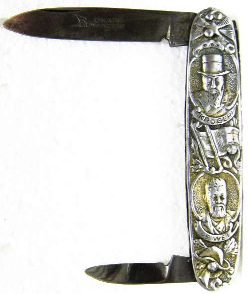 BOER WAR "OKAPI"  GERMANY, KRUGER - DE WET POCKET KNIFE WITH WHITE METAL HANDLES IN GOOD CONDITION