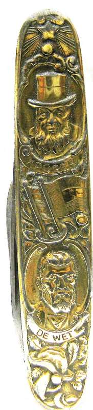BOER WAR "SCHLIEPER" SOLINGEN GERMANY, KRUGER - DE WET POCKET KNIFE - BRASS PLATED GRIPS - GOOD COND