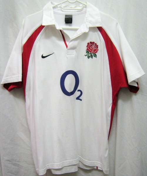 OLD ENGLAND RUGBY SUPPORTERS JERSEY WITH OLD STYLE COLLAR SIZE L IN GOOD CONDITION