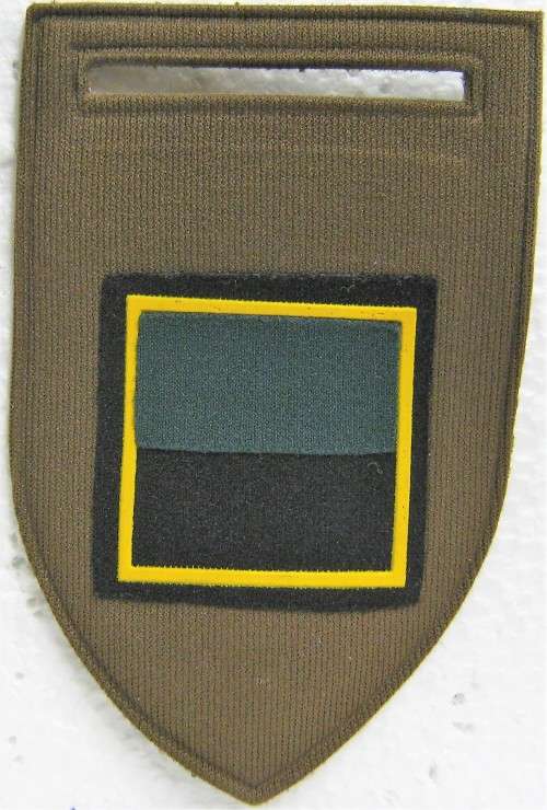 OLD S.A. INFANTRY BRAVO COMPANY, TUPPERWARE, SLIP ON, SHOULDER FLASH WITH PIN IN UNUSED CONDITION