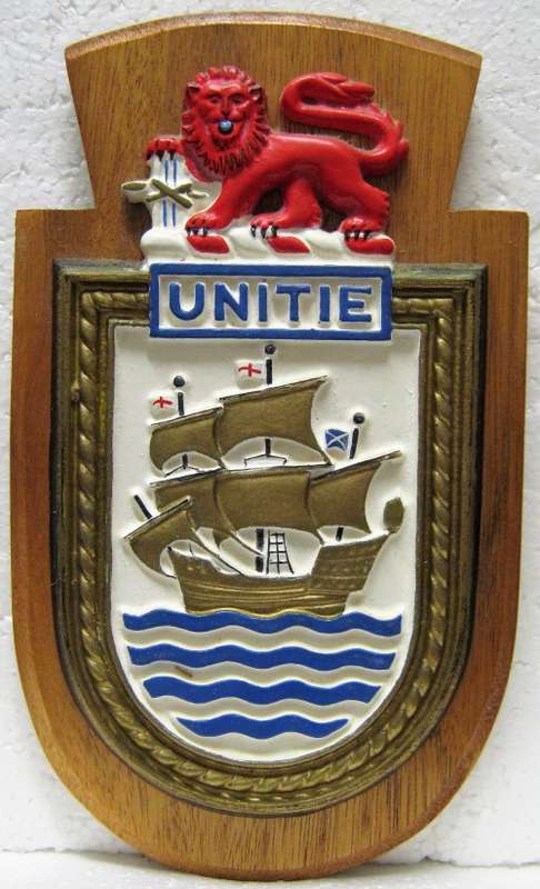 OLD S.A. NAVY UNITIE PLAQUE- RESIN ON WOOD 240mm x 140mm IN VERY GOOD CONDITION