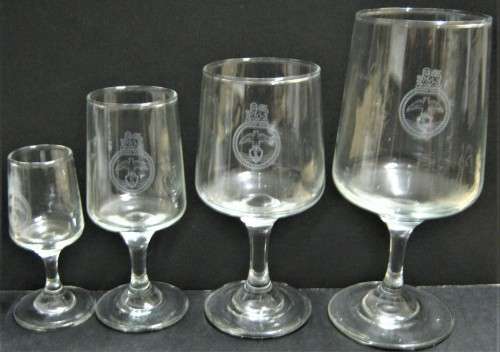 SAS "PRESIDENT KRUGER" SET OF WINE GLASSES WITH THE SHIPS BADGE ETCHED ON THEM AS NEW
