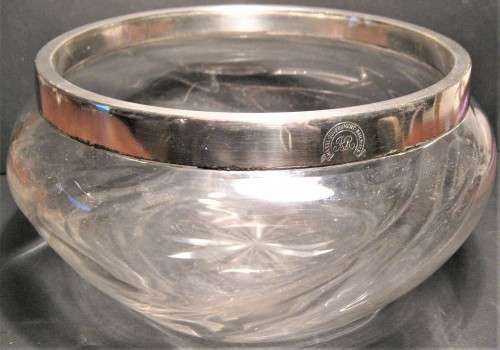 VICTORIAN ERA "NATAL GOVERNMENT RAILWAYS" SALAD/FRUIT BOWL - HEAVY GLASS WITH EPNS LIP WITH BADGE