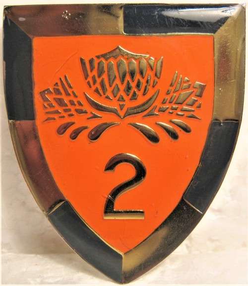 VARIANT OF 2 SPECIAL SERVICE BATTALION FLASH WITH DARK BLUE SURROUND WITH PINS IN GOOD CONDITION