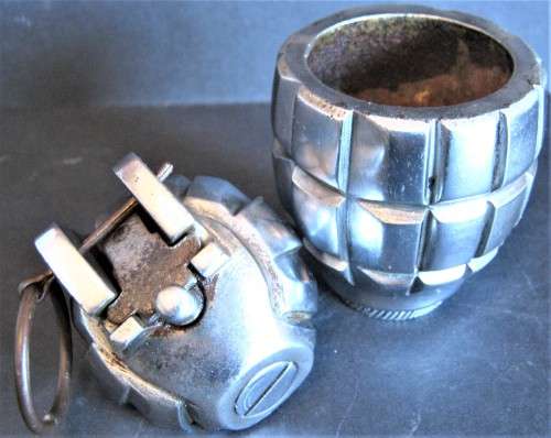 WW2 MK1 HAND GRENADE DATED 1941 - HAS BEEN CHROMED AND SPLIT TO MAKE AN ASHTRAY ? VERY GOOD COND