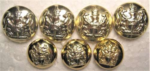 RHODESIA INTERNAL AFFAIRS SILVER METAL TUNIC BUTTONS IN AN UNUSED CONDITION