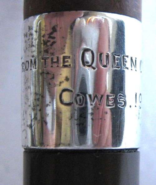 COLLECTABLE SEAMANS PIPE WITH SILVER RING BY L & Co INSCRIBED `FROM THE QUEEN OF SPAIN. COWES 1912`