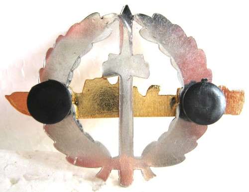 OLD S.A. NAVY LATER ISSUE STRIKE-CRAFT BADGE, TWO PIECE, GILDED STRIKE-CRAFT ON CHROMED WREATH