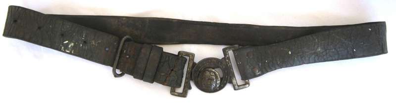 UNIVERSAL TYPE KINGS CROWN POST 1902 LEATHER, CHROMED, MILITARY BELT 100 CM IN USED CONDITION