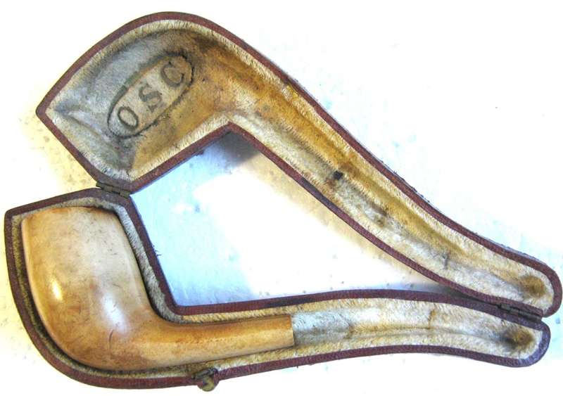 OLD MEERSCHAUM PIPE WITHOUT STEM IN IT`S CASE IN VERY GOOD CONDITION