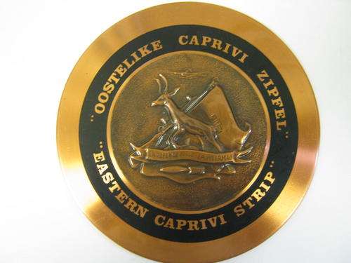 S.A. DEFENCE FORCE EASTERN CAPRIVI STRIP COPPER WALL PLAQUE IN GOOD CONDITION 190 mm wide
