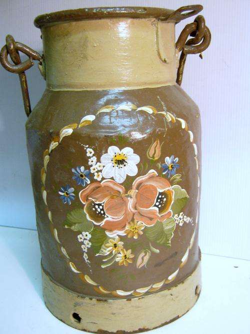 OLD 1 GAL. PAINTED MILK CAN WHICH BELONGED TO - H.J. DU PREEZ, JANSE DRAAI VIA NABOOMSPRUIT