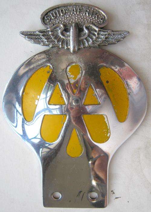 OLD "SUID-AFRIKA" AA GRILL BADGE 140MM X 90MM - IN A GOOD USED CONDITION