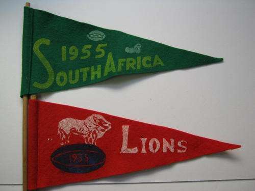 VERY COLLECTABLE 1955 LIONS TOUR TO SOUTH AFRICA SUPPORTERS FLAGS - Made of felt with original dowel