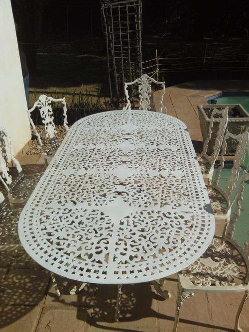 White powder coated wrought iron patio garden dining set 8 seater Oval table