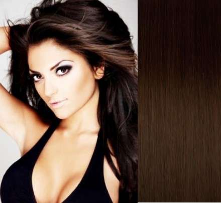 100% Indian Human Hair  Clip-in Extentions 4 Piece 18Inch Dark Brown HALF HEAD