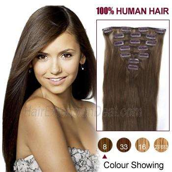 100%  Brazilion Human Hair  Clip-in Extentions 5 Piece 18 Inch Chocolate Brown