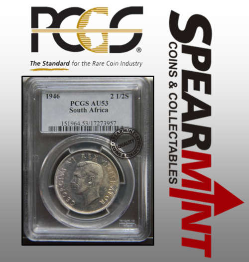 1946 Rare Low Mintage South Africa Two & Half Shilling 2 1/2 Half Crown AU53 PCGS