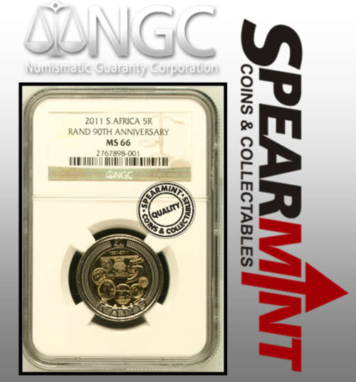 Great Collectable!!! - Graded 2011 90th SARB Mint Anniversary R5 (Mandela Bust) - MS66 - NGC