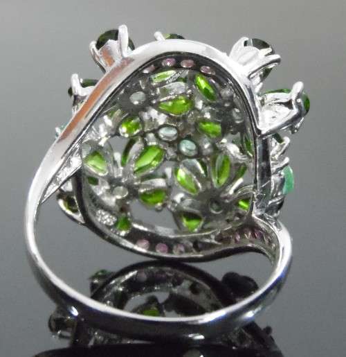 NATURAL CHROME DIOPSIDE, EMERALD, RUBY 925 STERLING SILVER RING (SZ9.5)