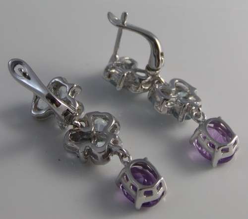 NATURAL SKY BLUE TOPAZ AND AMETHYST 925 SILVER EARRINGS