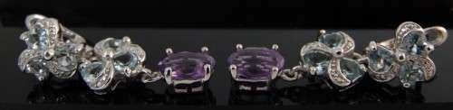 NATURAL SKY BLUE TOPAZ AND AMETHYST 925 SILVER EARRINGS