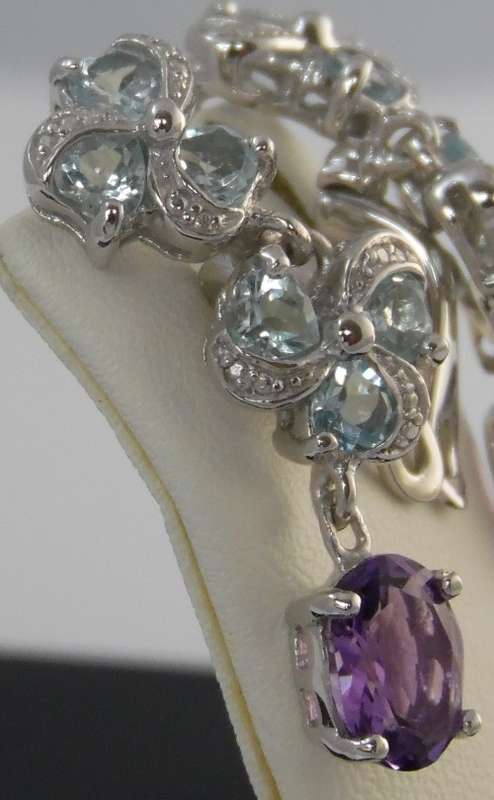 NATURAL SKY BLUE TOPAZ AND AMETHYST 925 SILVER EARRINGS
