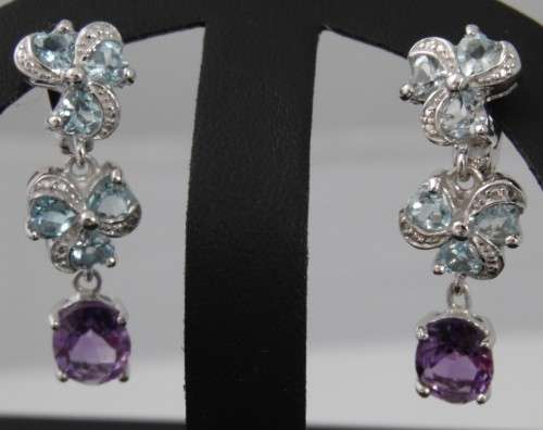 NATURAL SKY BLUE TOPAZ AND AMETHYST 925 SILVER EARRINGS