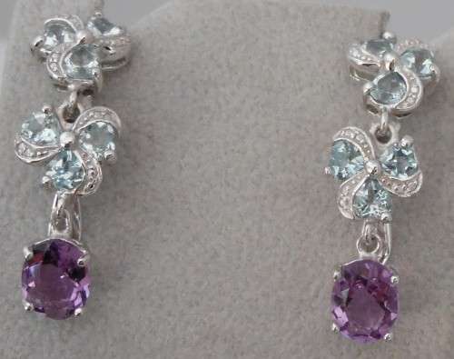 NATURAL SKY BLUE TOPAZ AND AMETHYST 925 SILVER EARRINGS