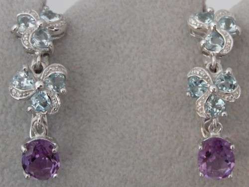 NATURAL SKY BLUE TOPAZ AND AMETHYST 925 SILVER EARRINGS