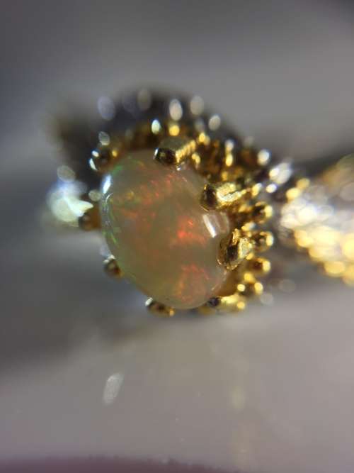 AMAZING REAL HOT FIRE OPAL TWO TONE 925 SILVER RING SIZE 7