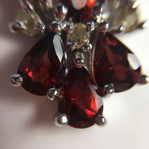 GENUINE DARK RED GARNET AND CITRINE 925 SILVER NECKLACE