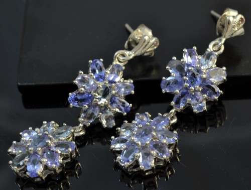 STUNNING GENUINE TOP RICH BLUE TANZANITE 925 SILVER EARRINGS