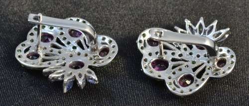 GORGEOUS OVAL RHODOLITE GARNET, CHROME DIOPSIDE & TANZANITE 925 SILVER EARRINGS