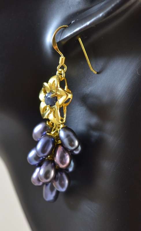 STUNNING REAL SAPPHIRE AND FRESHWATER PEARL 925 SILVER EARRINGS