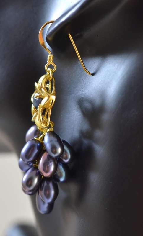 STUNNING REAL SAPPHIRE AND FRESHWATER PEARL 925 SILVER EARRINGS